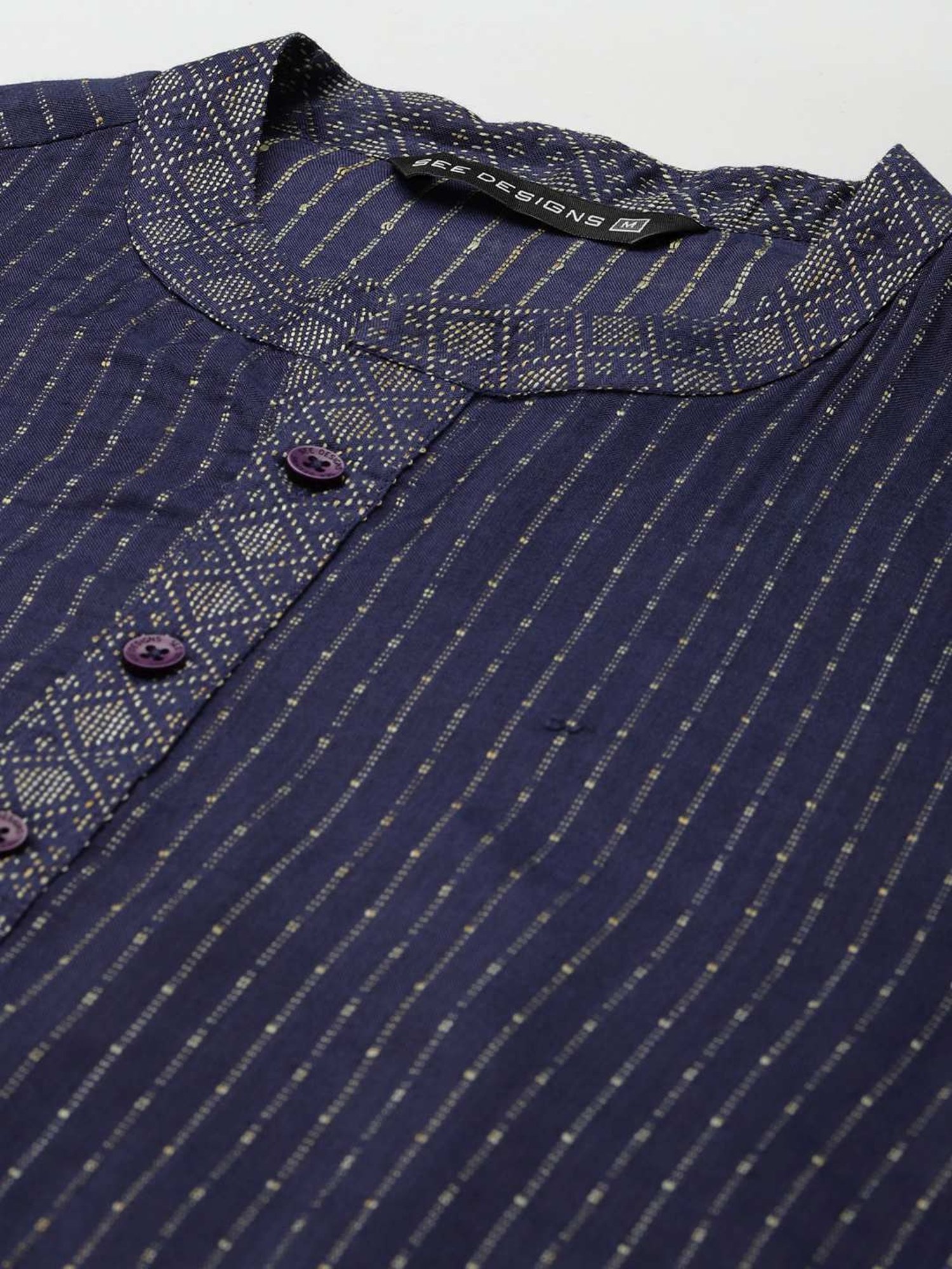 See Designs Blue & White Regular Fit Self Pattern Kurta Bottom Set