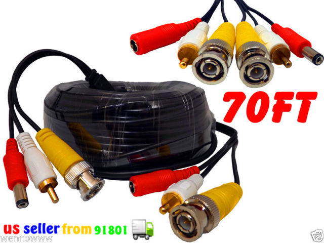 WennoW 70ft Power Video & Audio Cable Premade Premium Cable for Qsee / Swann / Zmodo