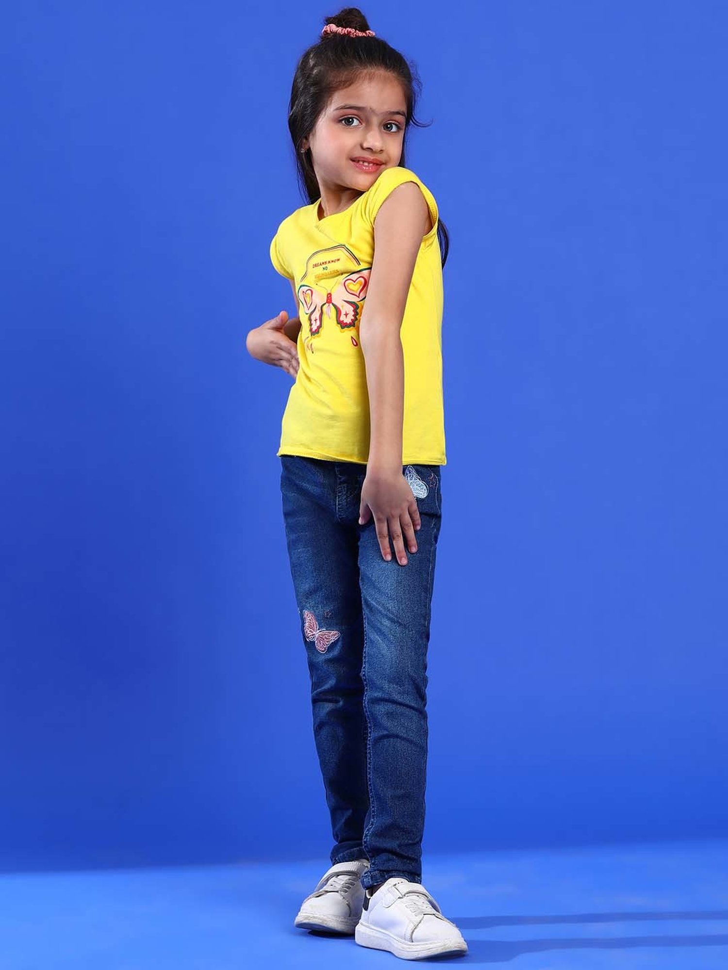 Tales & Stories Girls Blue Embroidered Jeggings