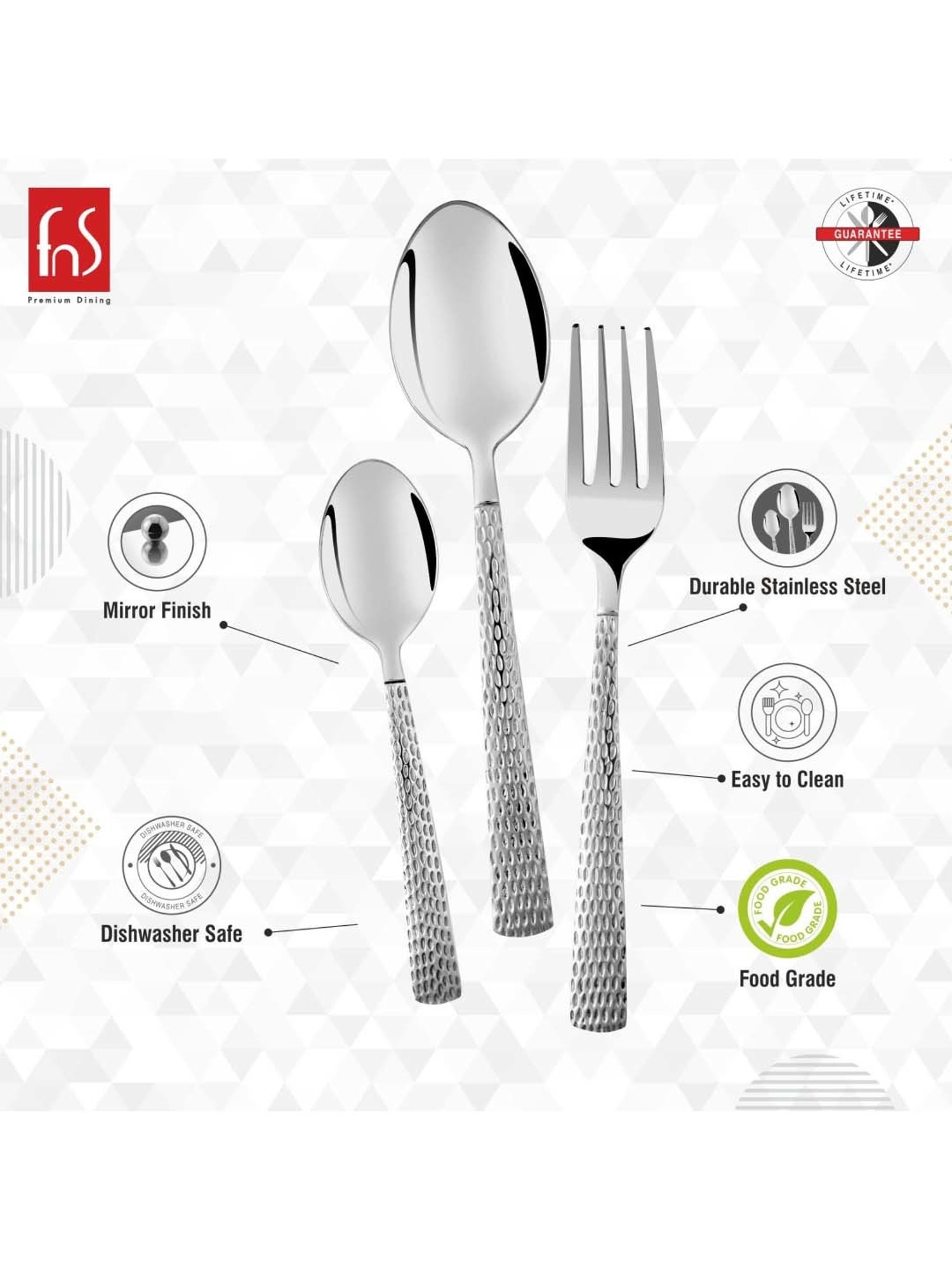 FnS Madrid Silver Stainless Steel Cutlery - Set of 18