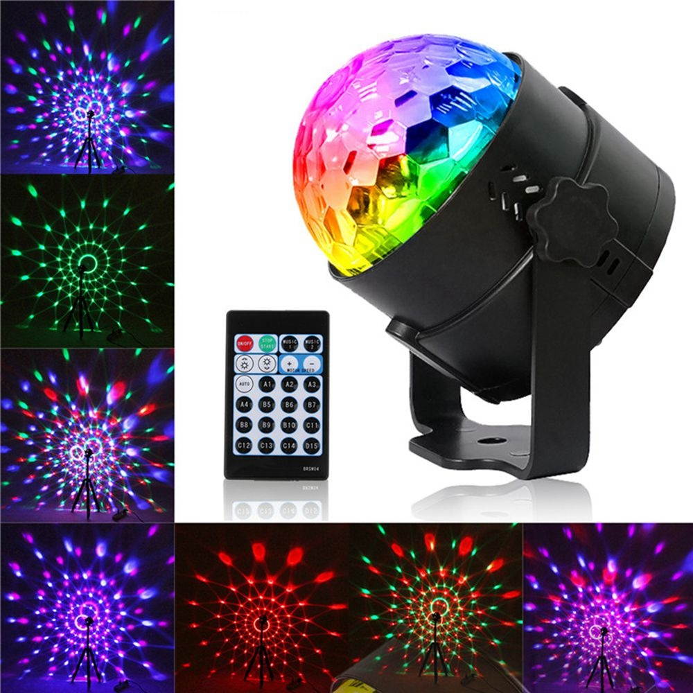 RGB Self-propelled Flash Mode Remote/ Voice Control LED Stage Light Crystal Ball Disco Club DJ Part US Plug