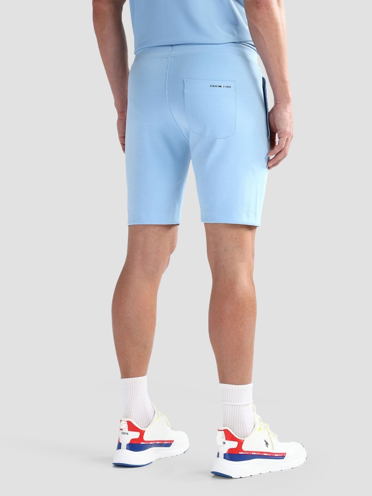 USPA Active Sky Blue Slim Fit Logo Printed Sports Shorts