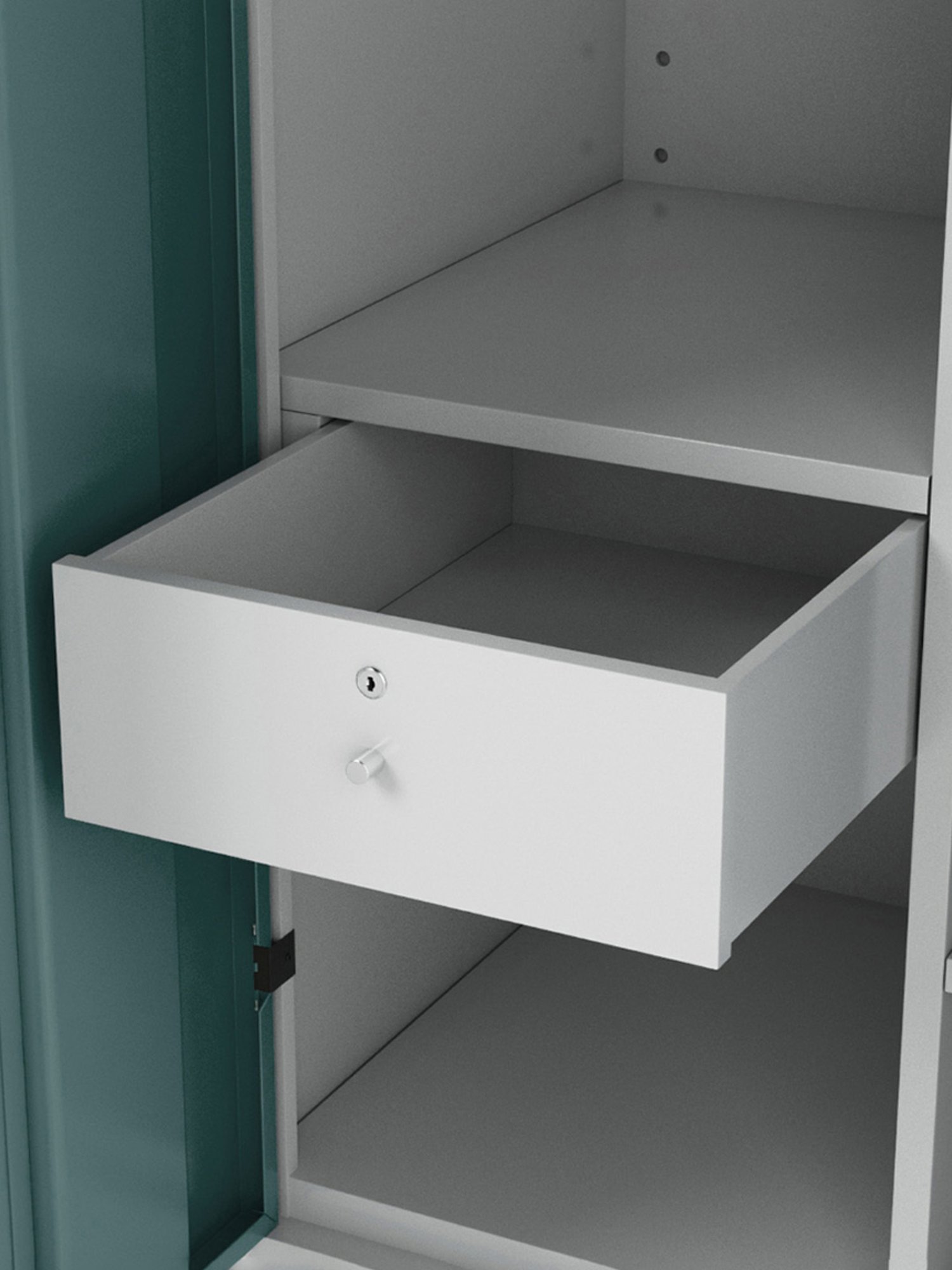 Godrej Interio Slimline 2-Door Steel Almirah, Tex Sea Pine (1-Year Warranty, 1 Locker, 1 Drawer)