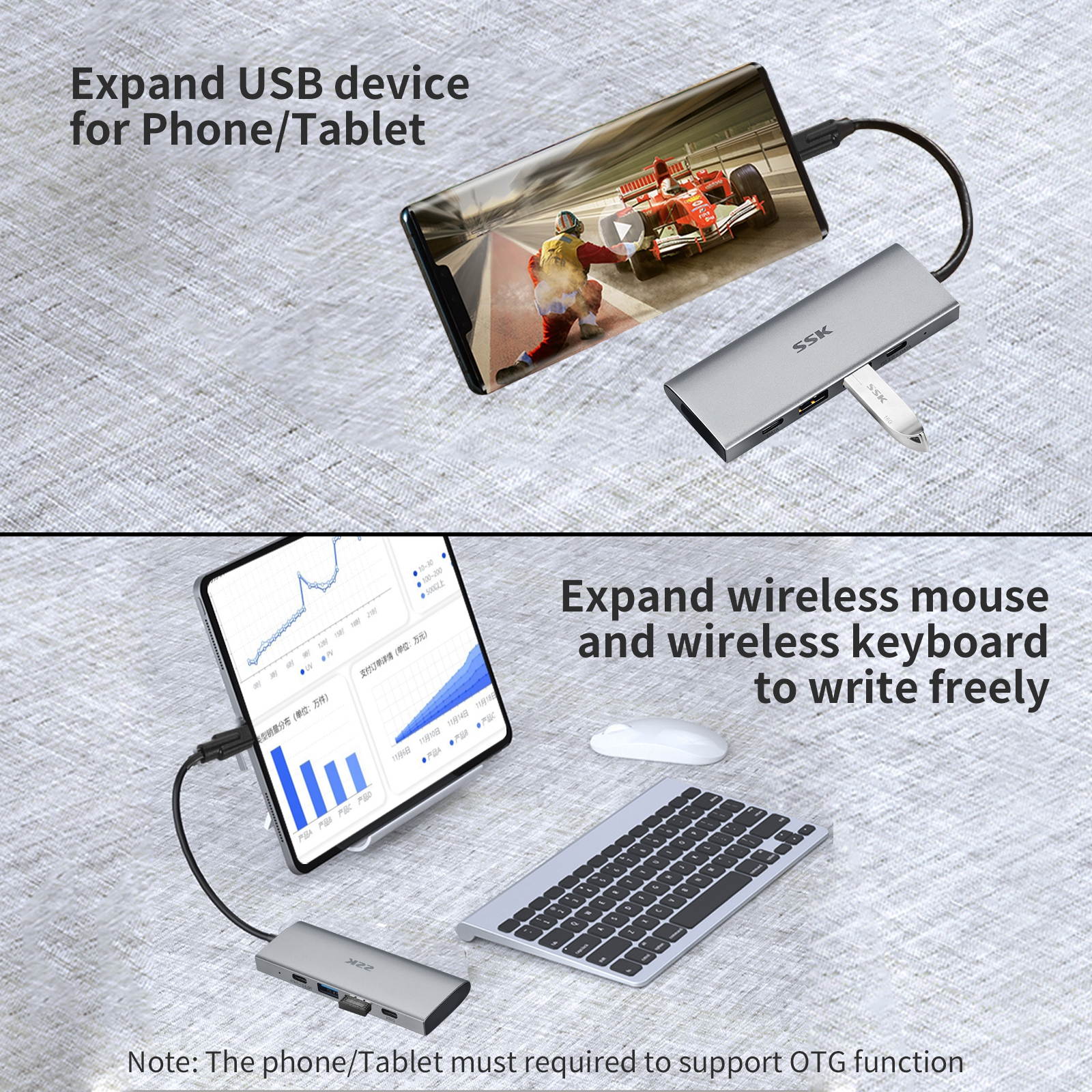 SSK USB C 10Gbps Hub, 4-in-1 SuperSpeed USB 10Gbps Type C Multiport Adapter with 2 USB C 2 USB A 3.1/3.2 Gen2 10Gbps Ports,USB C Dock for iMac/MacBook/Pro/Air/Surface Pro and More Type C Devices