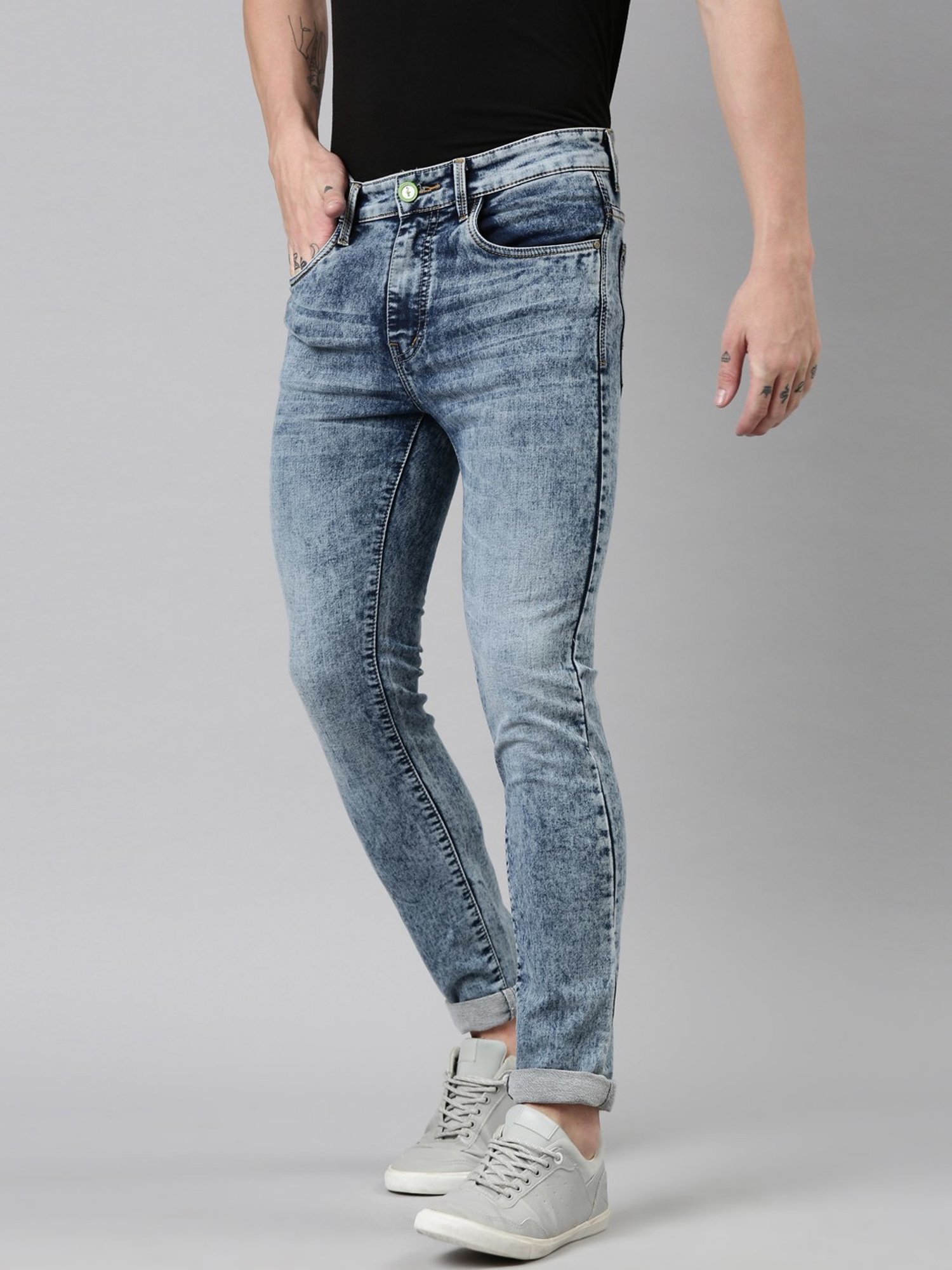 CINOCCI Carolina Blue Cotton Slim Fit Jeans