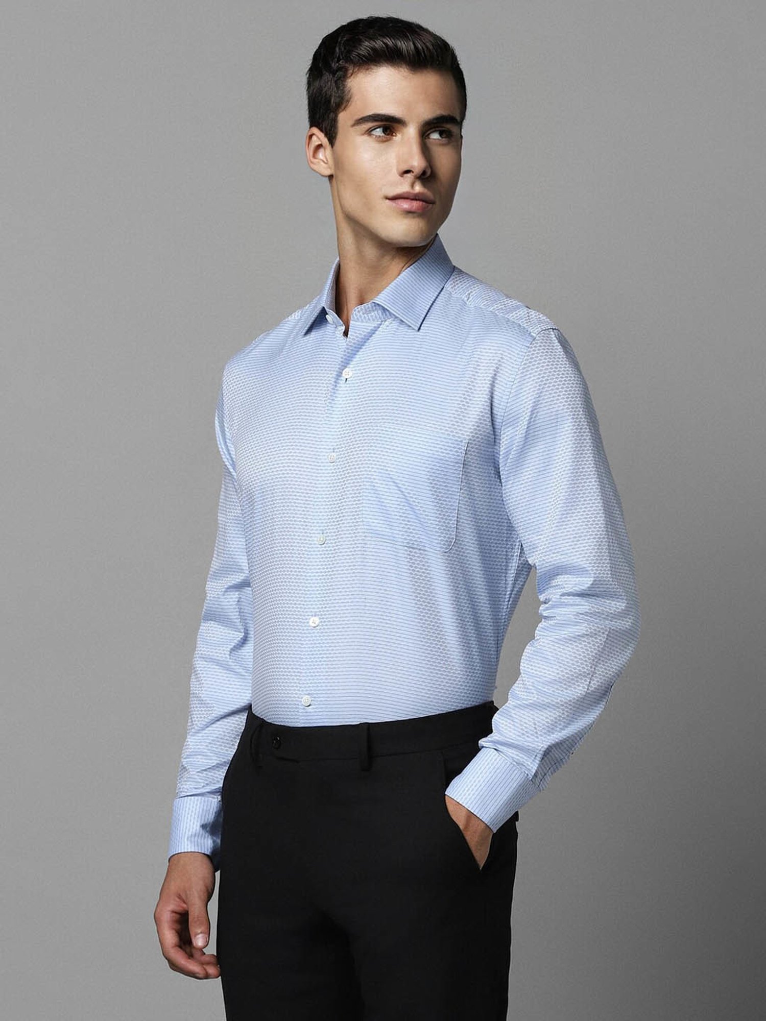 Luxure By Louis Philippe Blue Cotton Slim Fit Texture Shirt