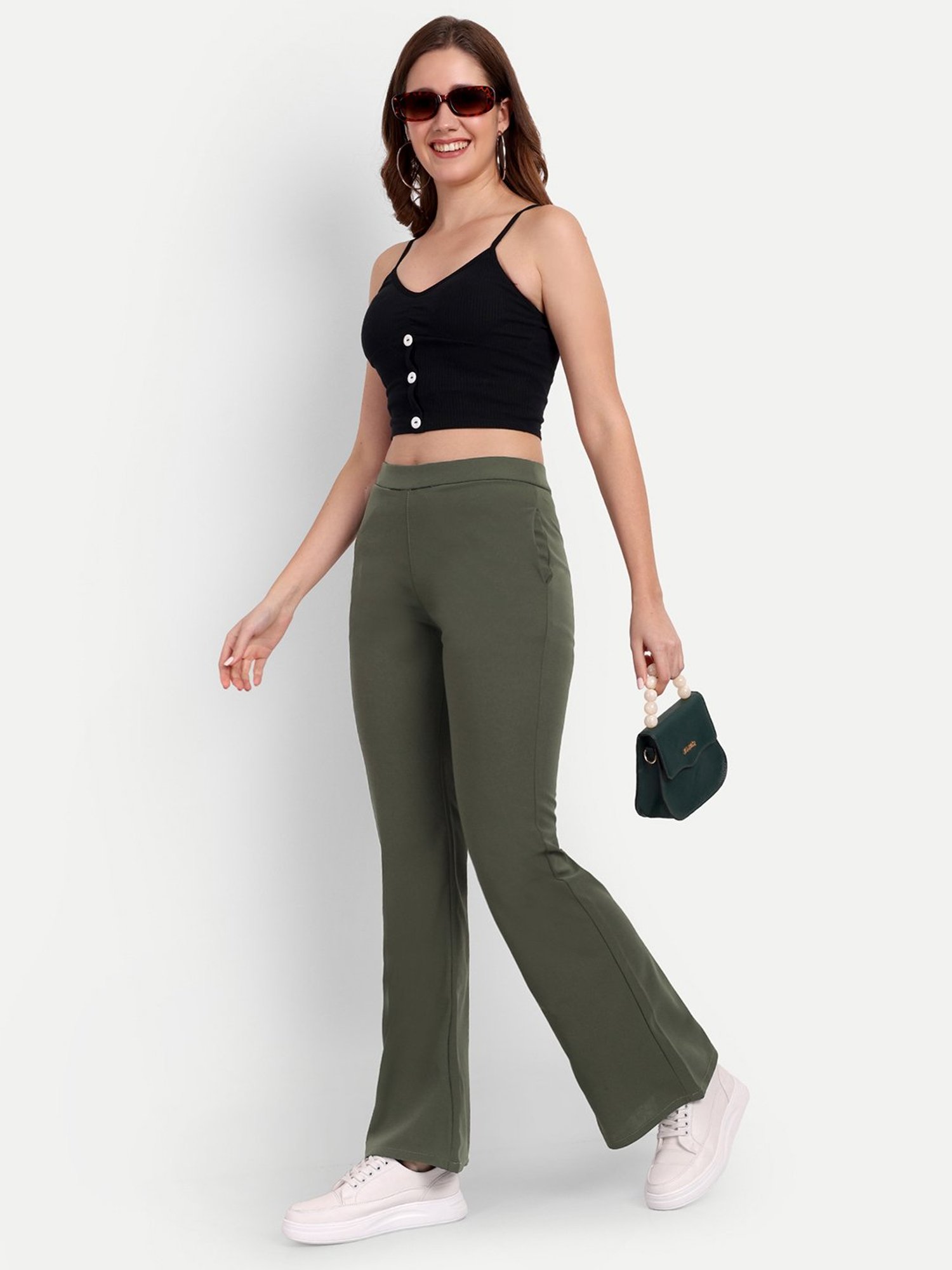 Broadstar Olive Bootcut High Rise Flared Trousers