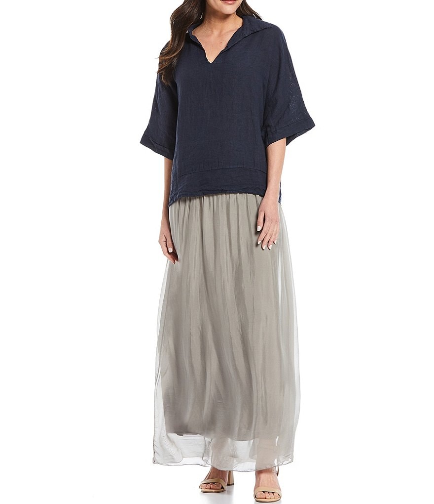 M Made in Italy Shirt Collar Linen Top