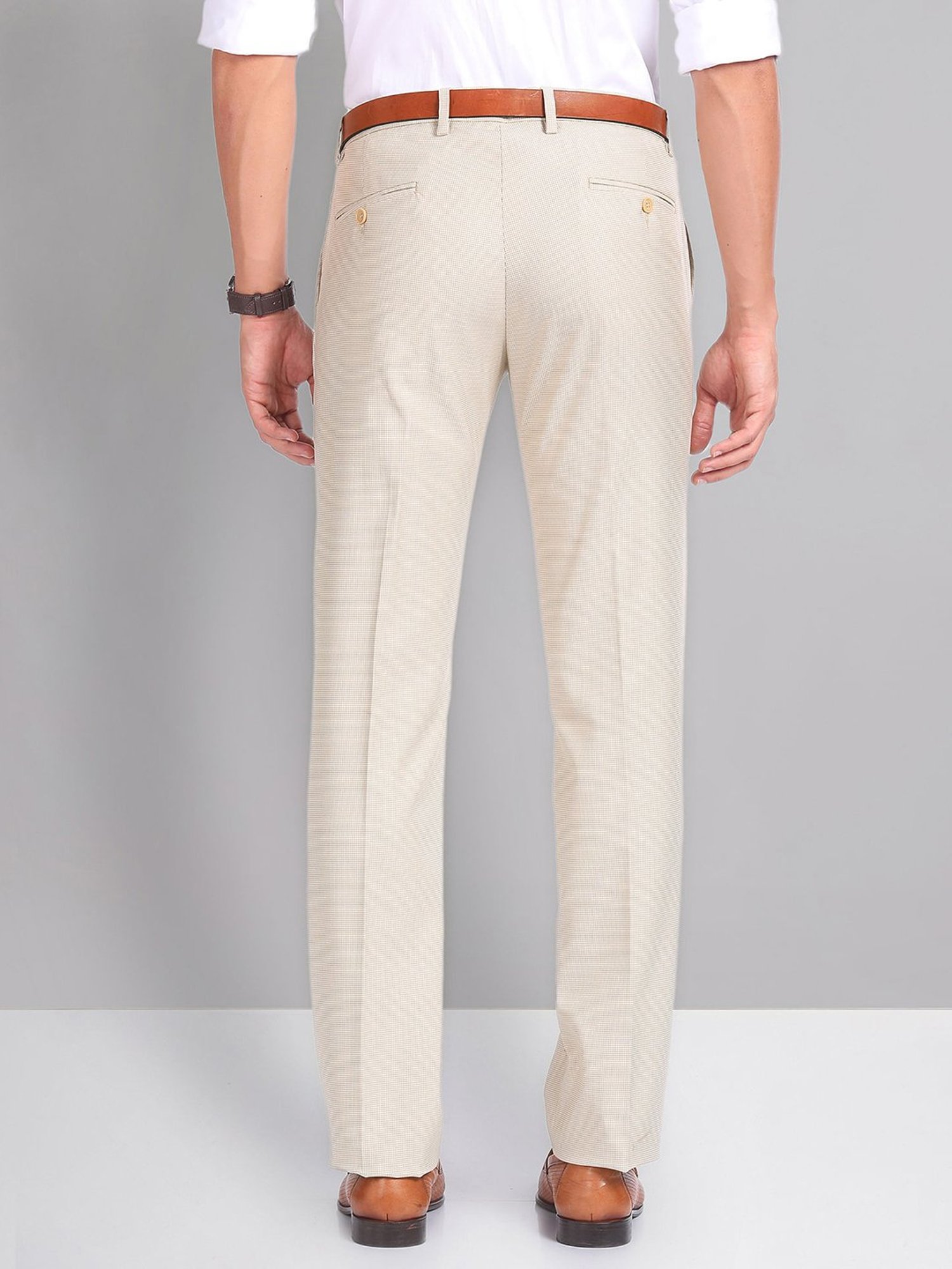 AD by Arvind Beige Slim Fit Flat Front Trousers