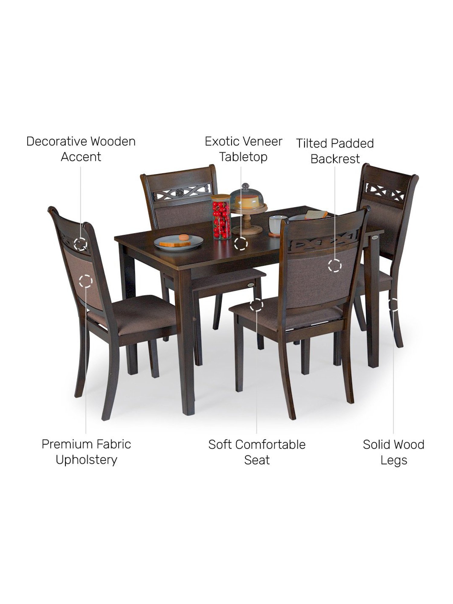 Nilkamal Olivia Brown Solid Wood - Rubberwood 6 Seater Dinning Table set
