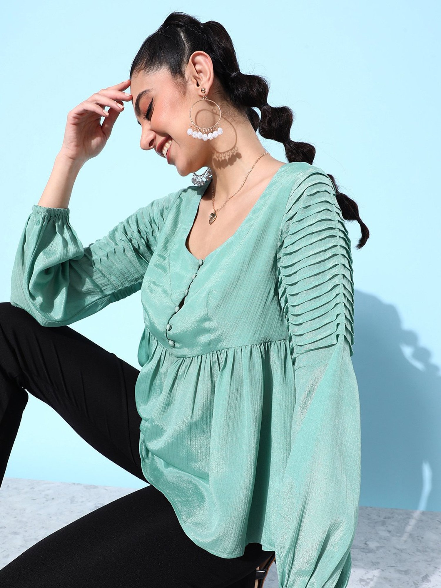 QUIERO Green Peplum Top