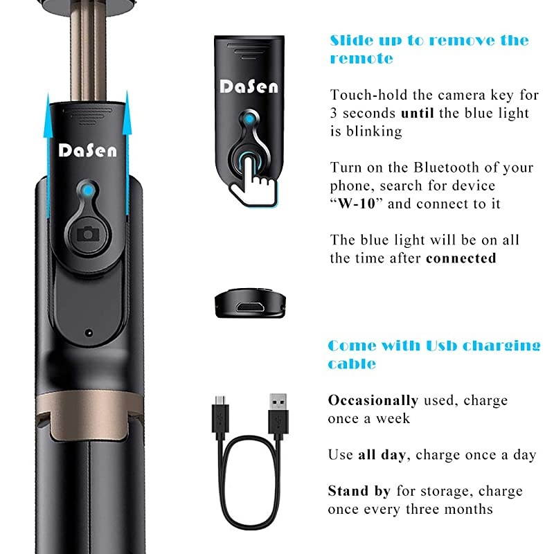 Stick Bluetooth Compact Cell Phone Stick Android Mini Stick with Light Wireless for iPhone 11 Pro Max 6 7 8 Plus Galaxy S8 Plus Note 9 10 and More Long Black