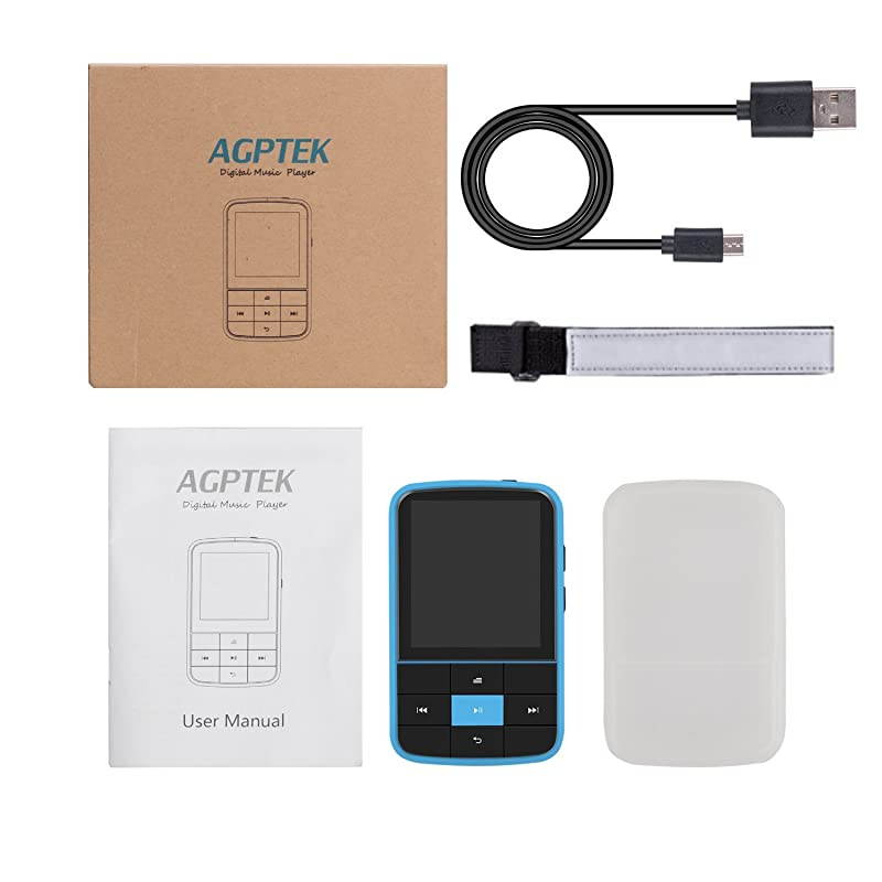 Clip MP3 Player  16GB Bluetooth MP3 Player with Sweatproof Silicone Case and Sport Armband Support FM Radio FM Recording Bookmark Expandable up to 128GB