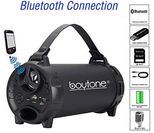Boytone BT-40BK Portable Bluetooth Indoor/Outdoor Speaker 2.1 Hi-Fi Cylinder FM Built in Rechargeable Battery