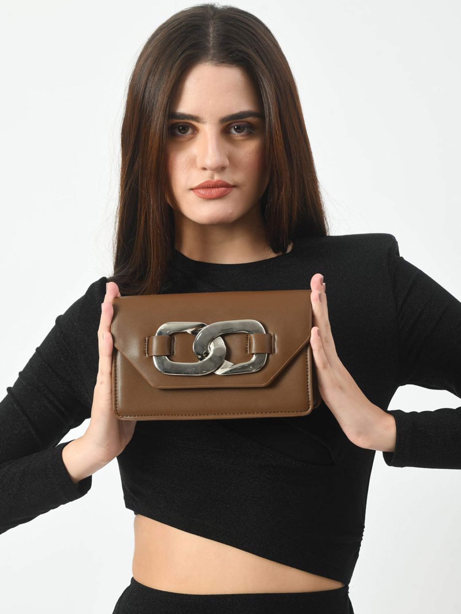 Angeline Brown Solid Medium Sling Handbag