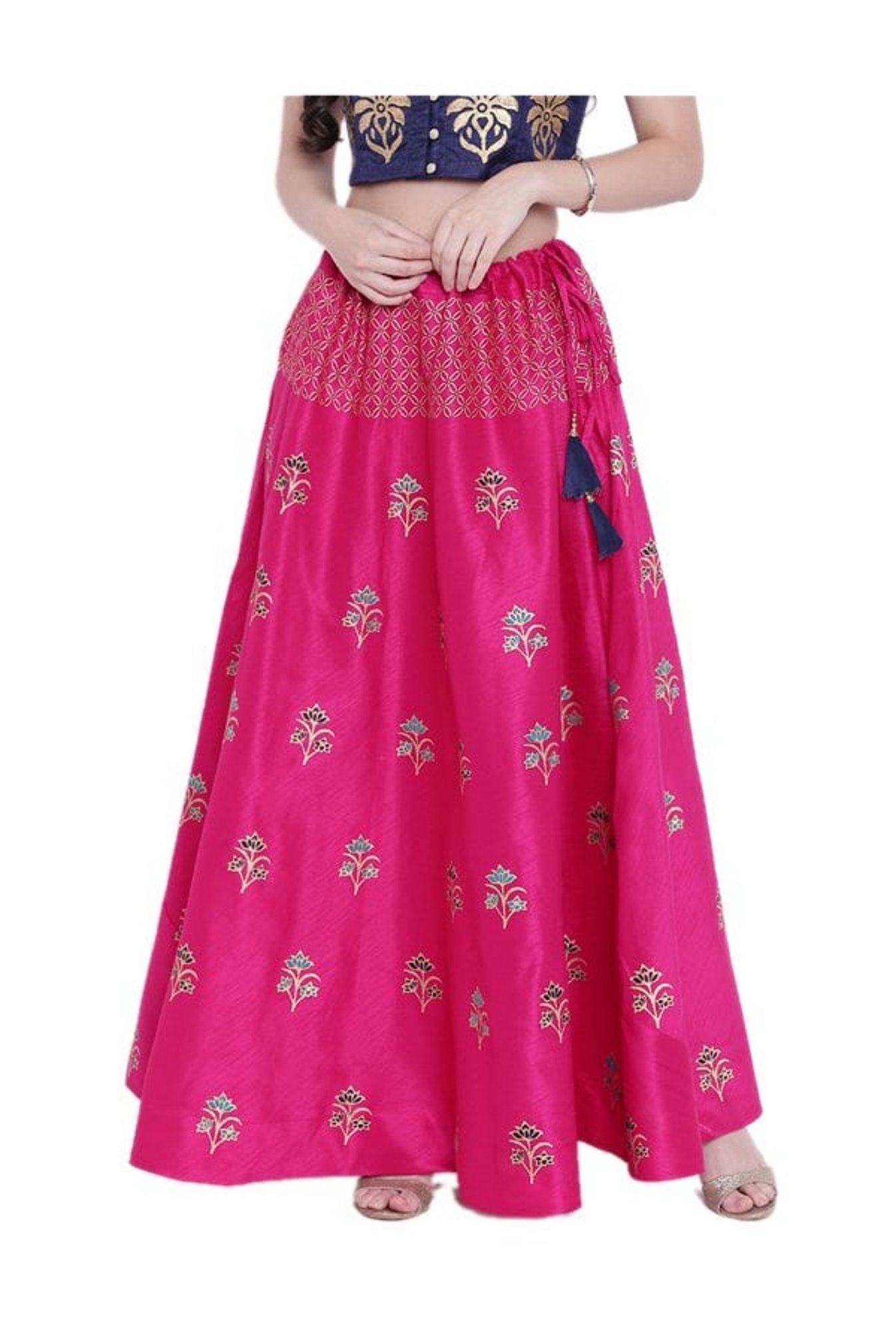 Studio Rasa Pink Printed Poly Silk Skirt