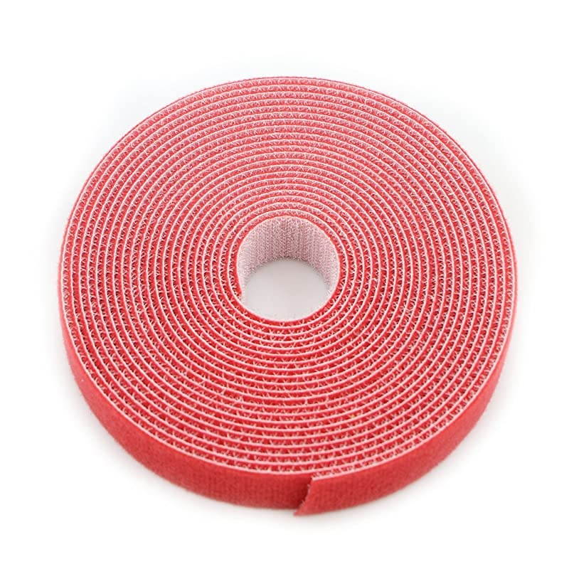 Reusable Fastening Tape Cable Ties 34 Inch Double Side Hook Roll 5 Yard Red