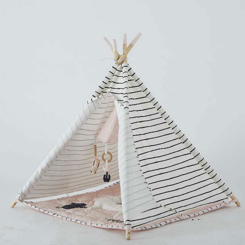 Wonder&Wise Striped Indoor Baby Toddler Childrens Foldable Canvas Activity Toy Teepee Play Tent with Llama Animal Floor Mat for Ages 6 Months and Up