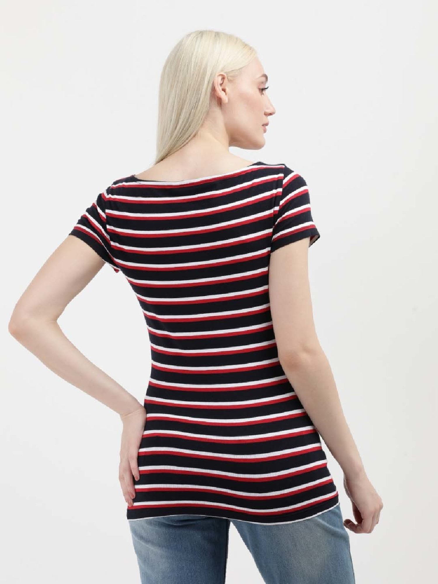 TOMMY HILFIGER Navy & White Cotton Striped Top