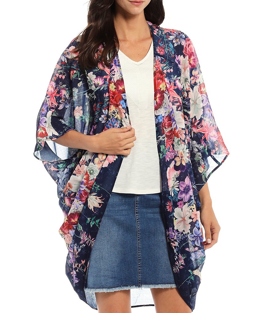 Reba Floral Print Cocoon Kimono