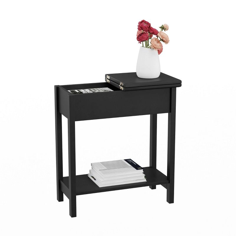 Flip Top End Table with Storage Compartment and Lower Shelf Matte Black - Yorkshire Home
