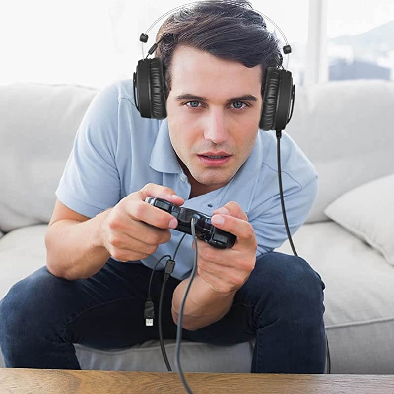 Stereo Gaming Headset for PS4, Xbox One Headset, Lightweight Noise Cancelling Over Ear PC PS5 Gaming Headphones with Anti-Noise Mic, 50mm Drivers, Surround Sound, Soft Memory Earmuffs