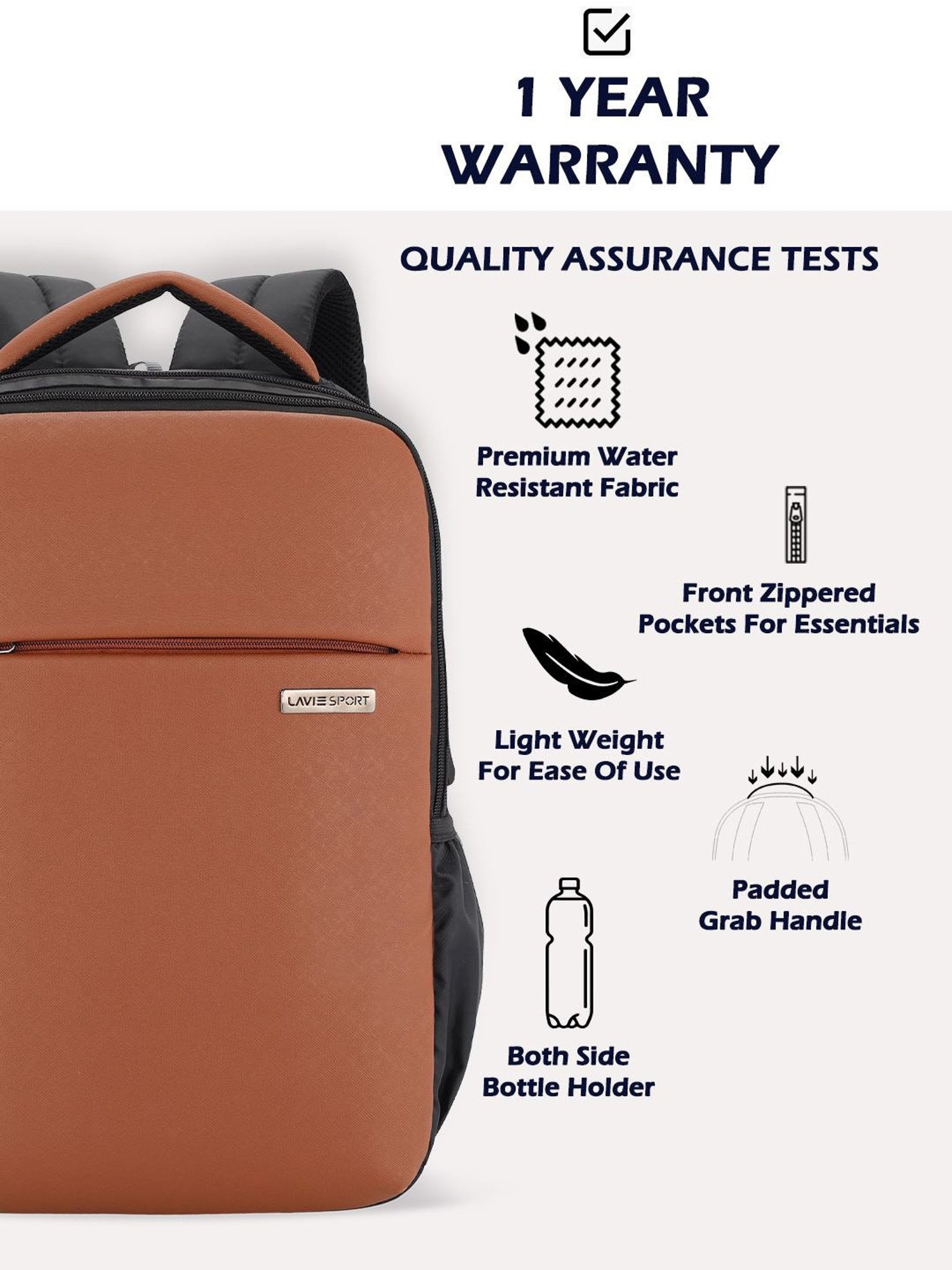 Lavie Sport Prodigy 22L Laptop Unisex Backpack For Men & Women Backpack for Girls & Boys (Tan)