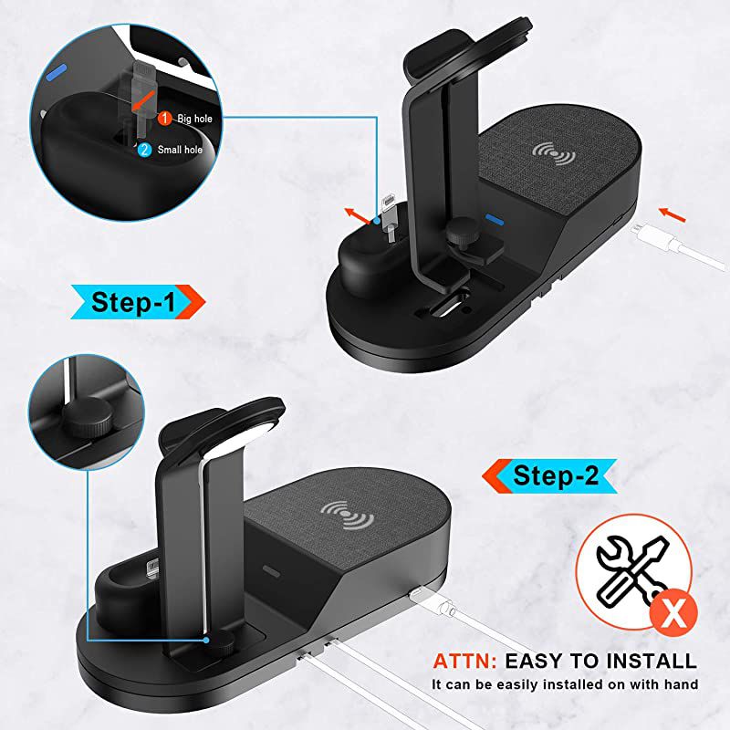 Wireless Charger Designed for Apple Watch Stand Compatible with Apple Watch Series 5 4 3 2 1 AirPods 1 Airpods 2 and iPhone 11 11 pro 11 Pro Max Xs X Max XR X 8 8Plus No Adapter Black