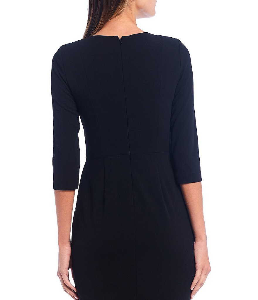 Adrianna Papell Stretch Crepe Knit Tie Waist 3/4 Sleeve Midi Sheath Dress