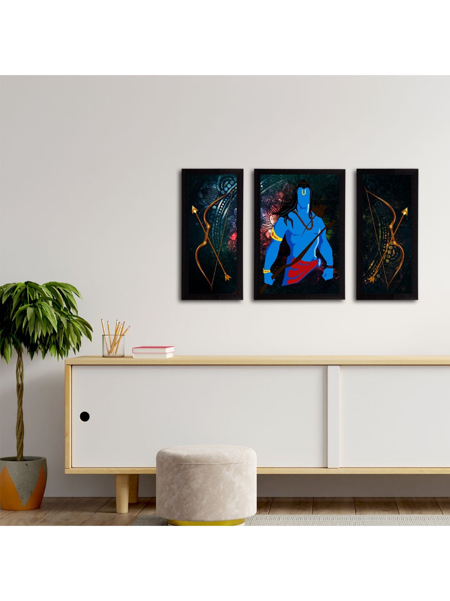 eCraftIndia Set of 3 Lord Ram Satin Matt Textured UV Art Painting