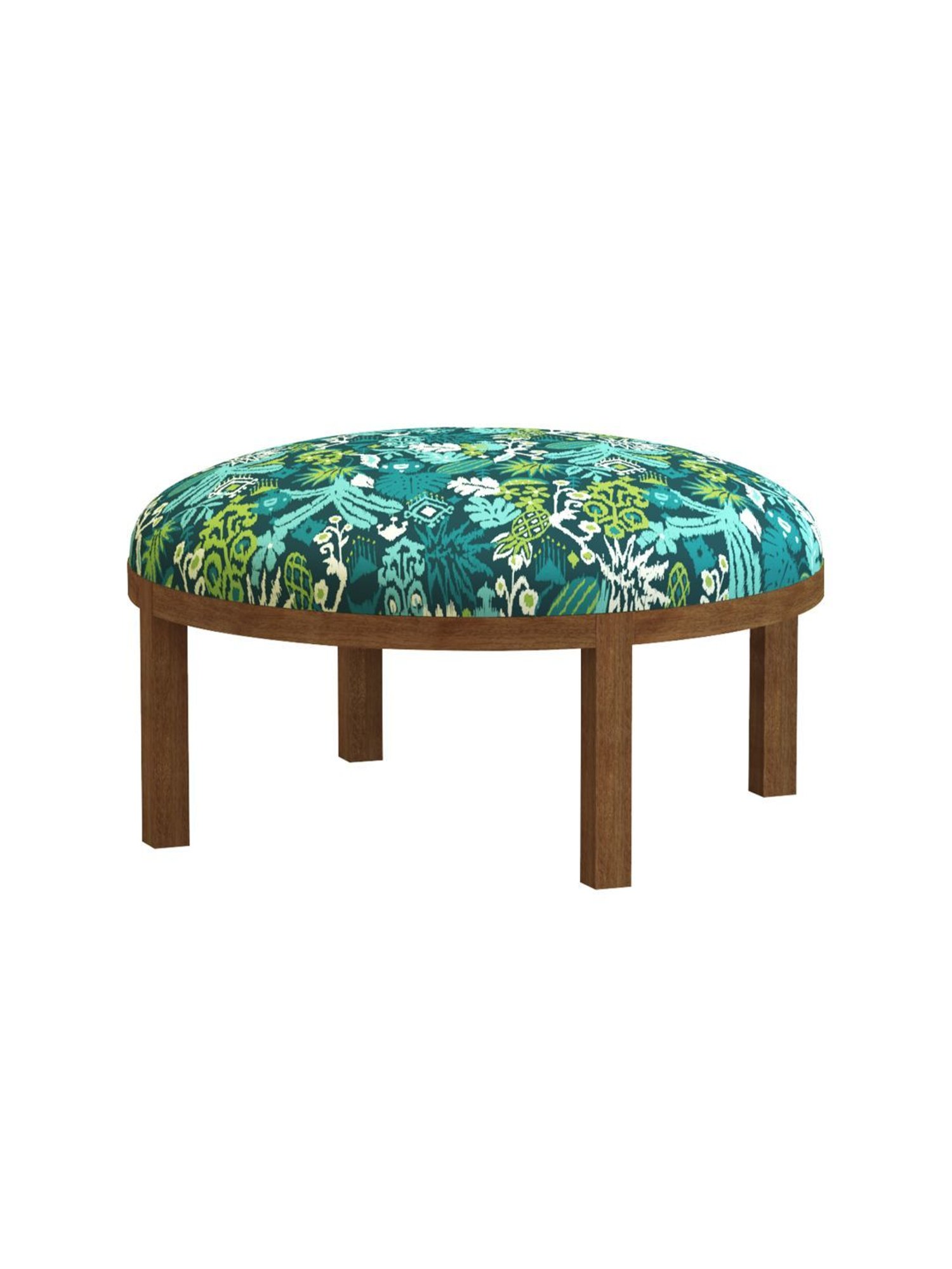 Chumbak Bohemian Tropical Ikat Green Sheesham Wood Ottoman