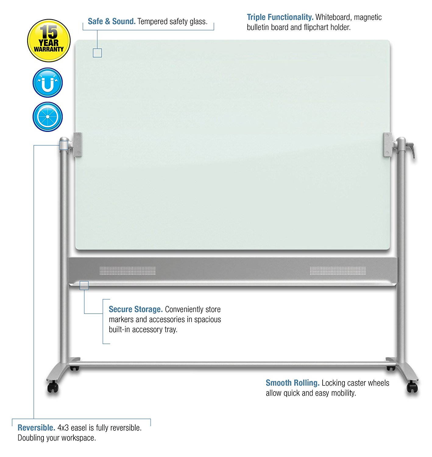 Quartet Infinity Glass Magnetic Dry Erase Mobile Easel, 4 X 3-Feet