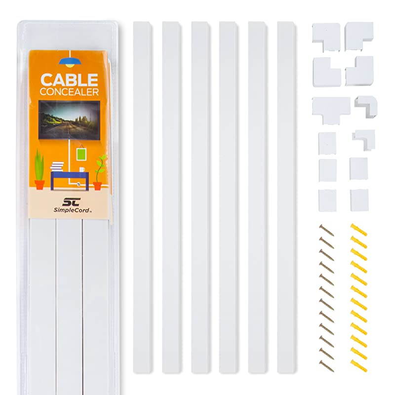 Cord Cable Concealer OnWall Cord Cover Raceway Kit Cable Management System to Hide Cables Cords or Wires Cord Organizer for Wall Mounted TVs and Computers at Home or in The Office
