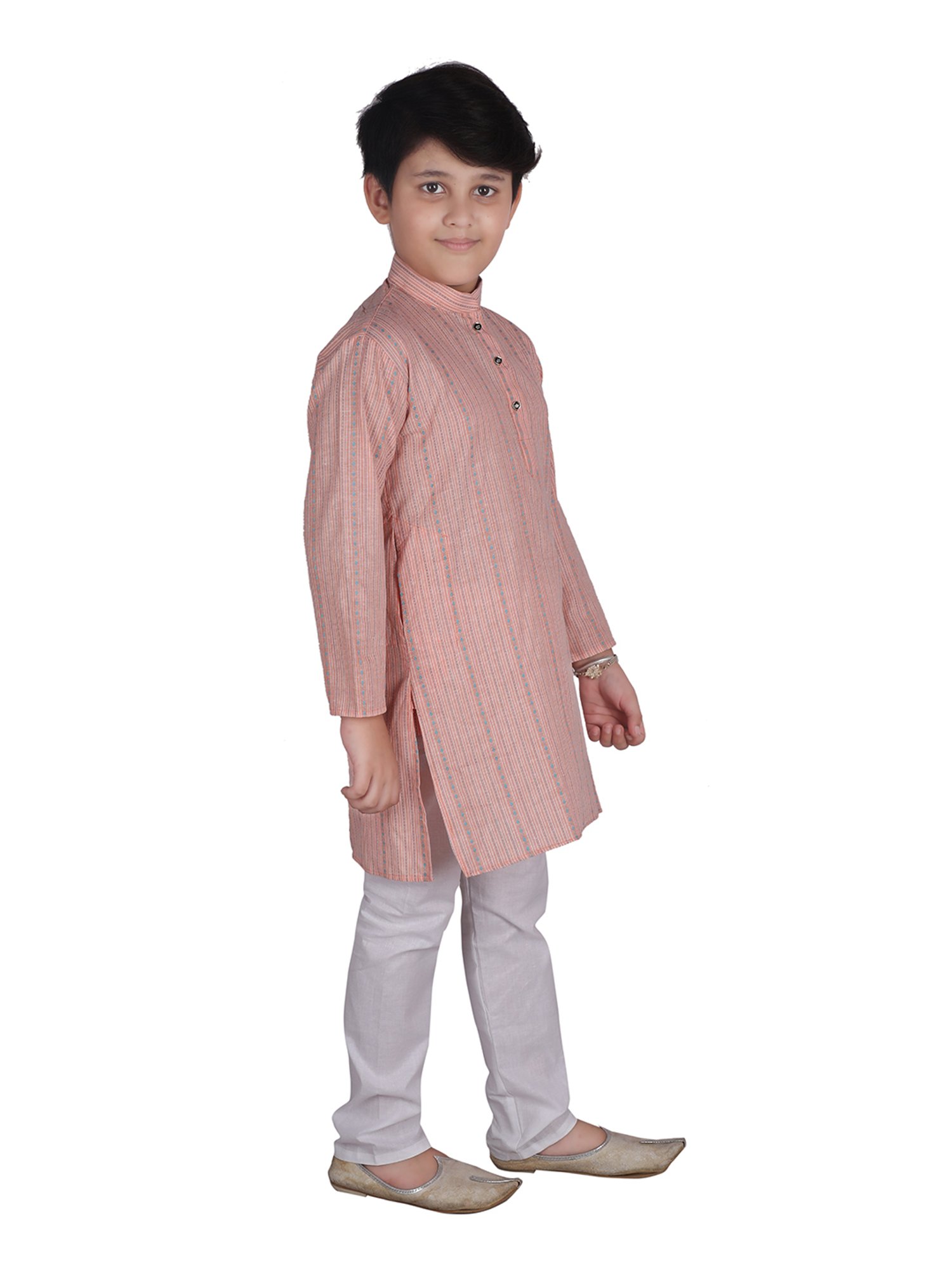 Pro-Ethic Style Developer Kids Dusty Pink & White Printed Full Sleeves Kurta with Pyjamas