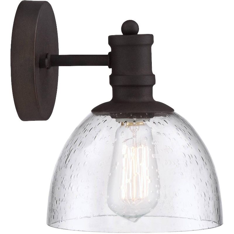 Franklin Iron Works Industrial Wall Light Sconce LED Bronze Hardwired 9 1/4" High Fixture Seedy Glass for Bedroom Bathroom Hallway