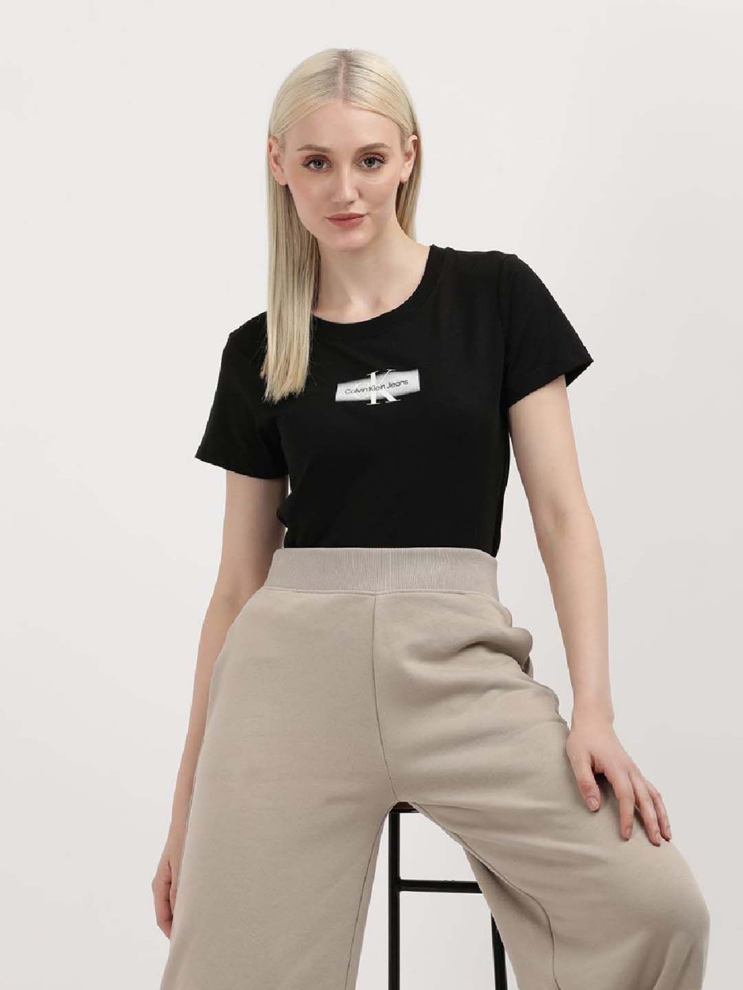 CALVIN KLEIN Black Cotton Logo Print T-Shirt