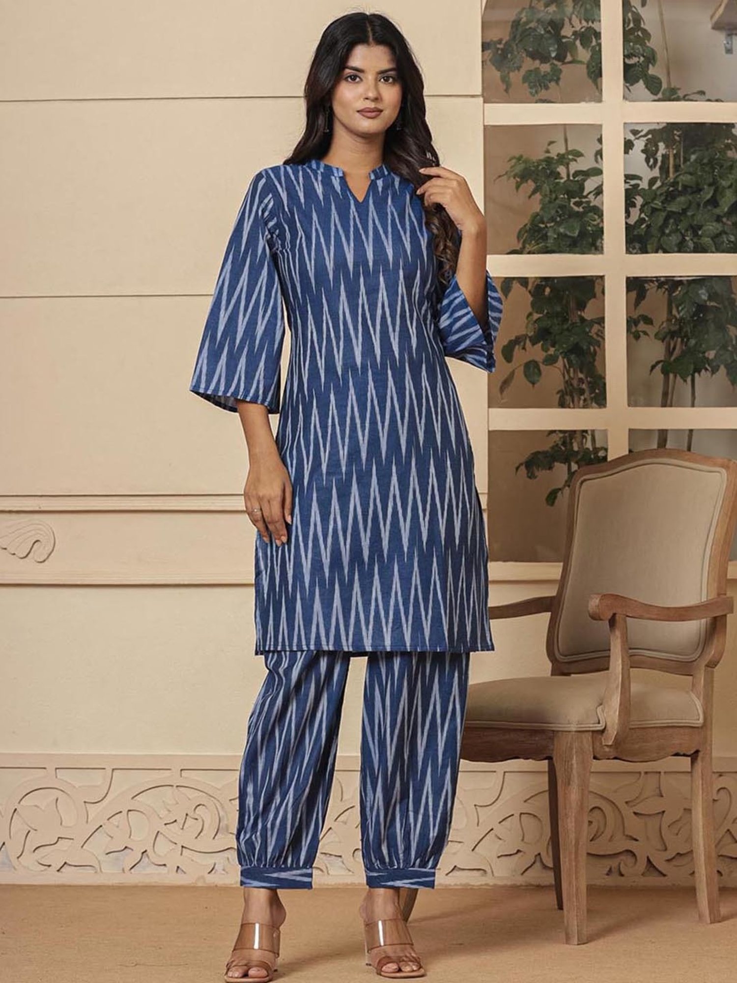 Yufta Blue Cotton Printed Kurti & Salwar set