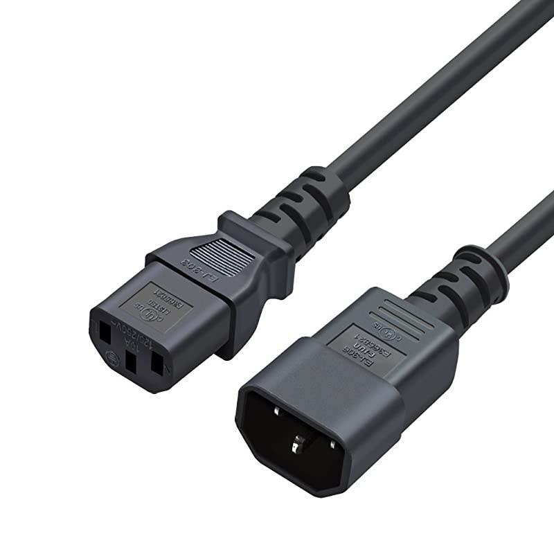 2-Pack] 10 Feet 18AWG C14 to C13 PDU Style Computer Power Extension Cable, 3M / Black