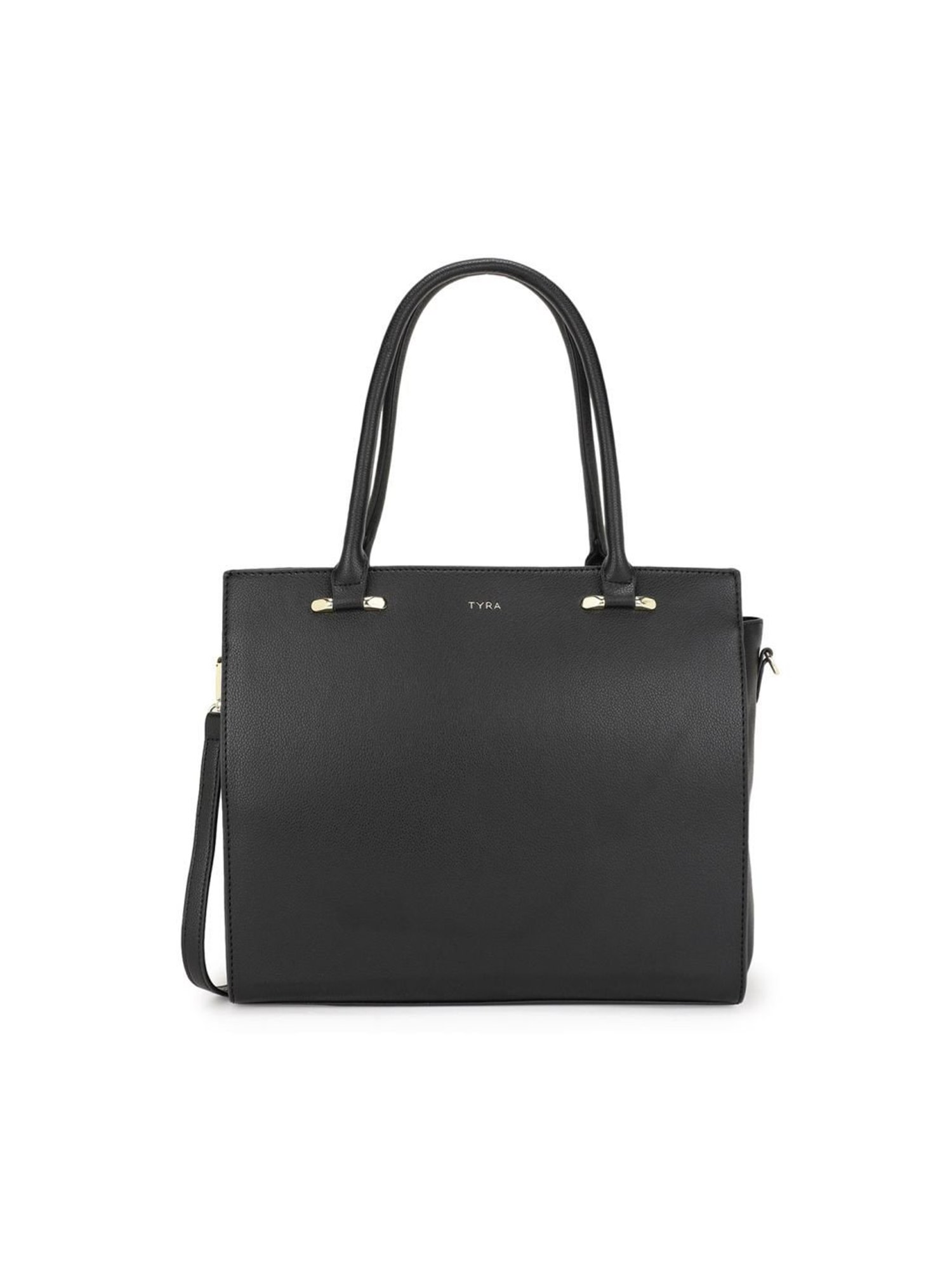 Tyra Eslarie Black Solid Faux Leather Tote Handbag