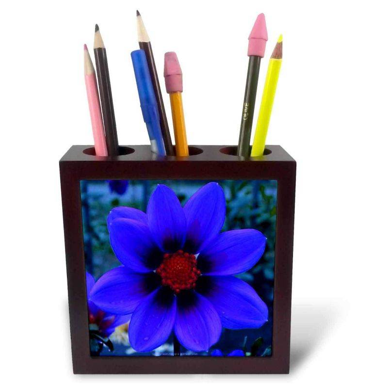 3dRose ph_5997_1 Blue Flower Cosmos at Dusk Tile Pen Holder, 5-Inch