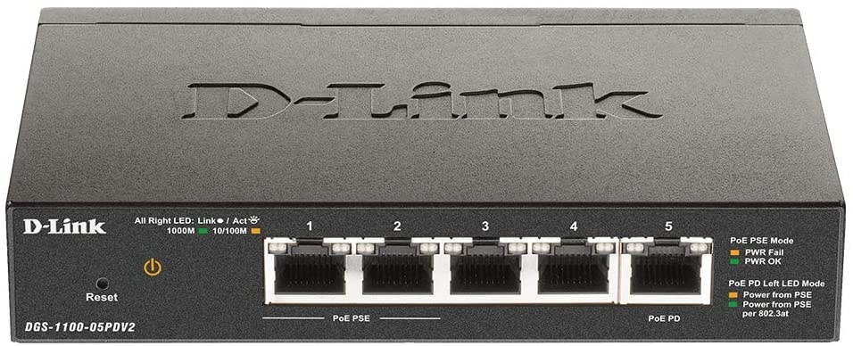 D-Link Ethernet PoE Switch, 5 Port Smart Managed Layer 2 Network Gigabit Wireless Internet Power Over Ethernet (DGS-1100-05PDV2)