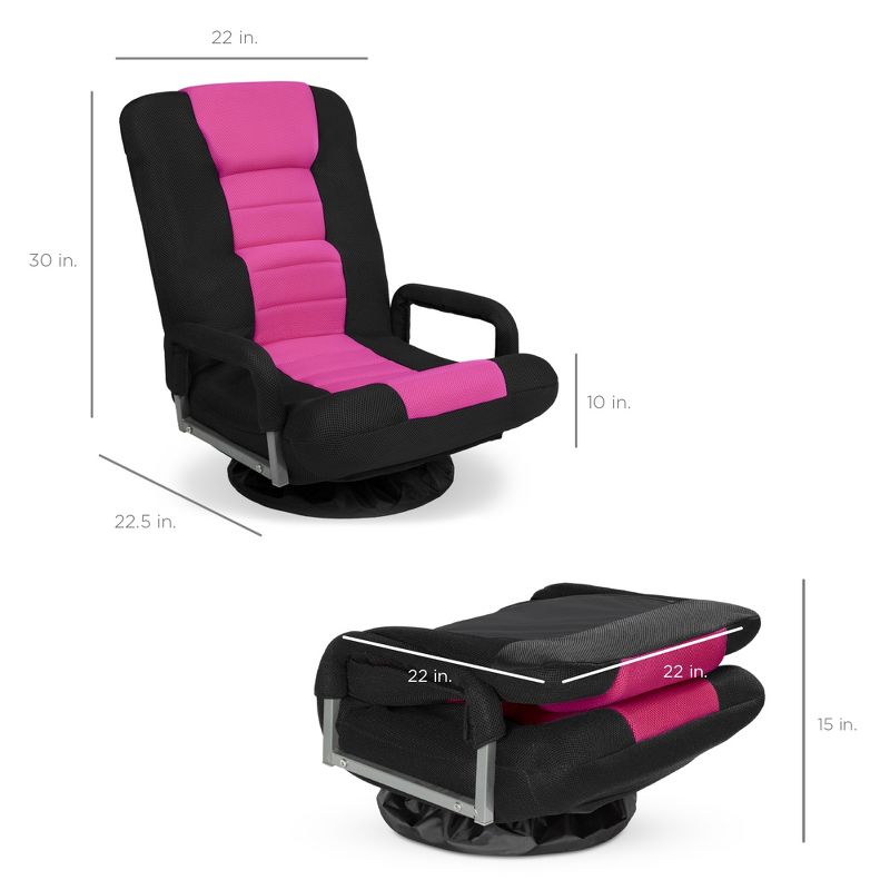 Best Choice Products 360-Degree Swivel Gaming Floor Chair w/ Armrest Handles, Foldable Adjustable Backrest - Pink
