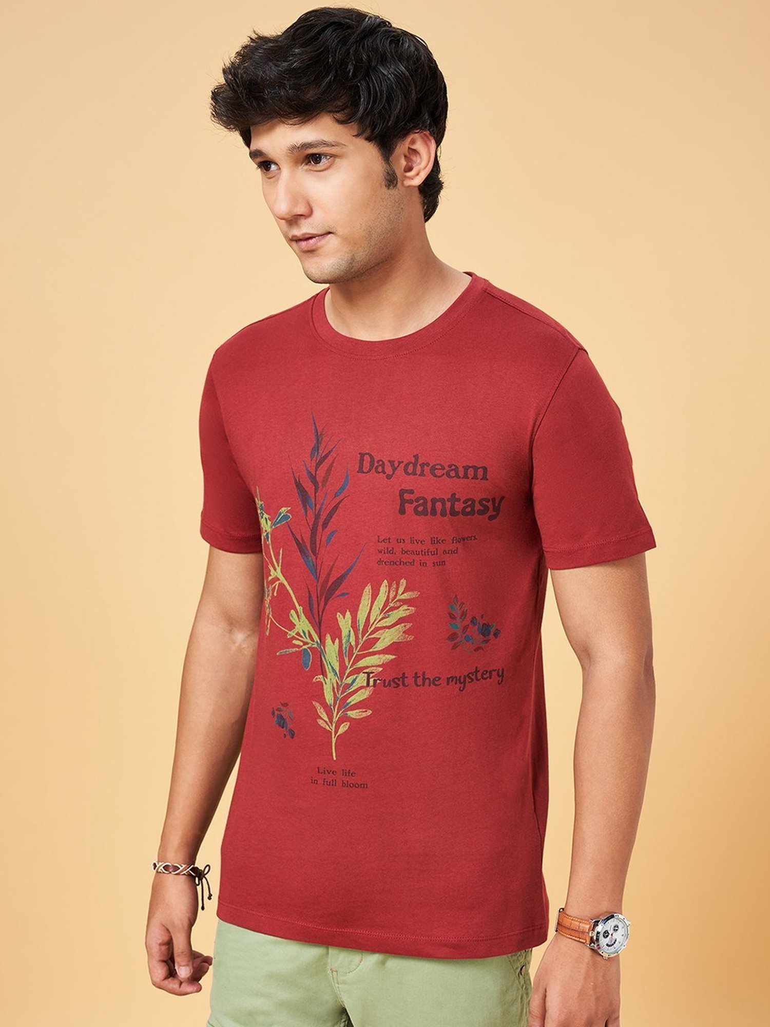 Urban Ranger by Pantaloons Rust Cotton Slim Fit Printed T-Shirt