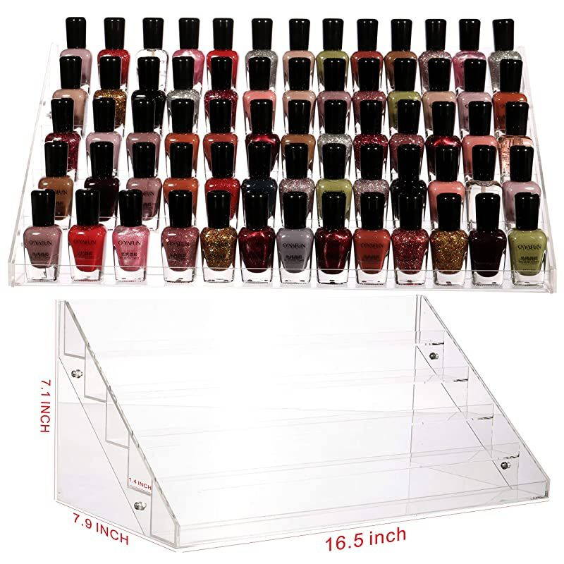 Clear Nail Polish Organizers And Storage,5 Tier Nail Polish Shelf ,Essential oils and Paint Bottle Stand Holder,Nail Polish Display Rack Holds Up to 72 Bottles For Professional Nail Salon