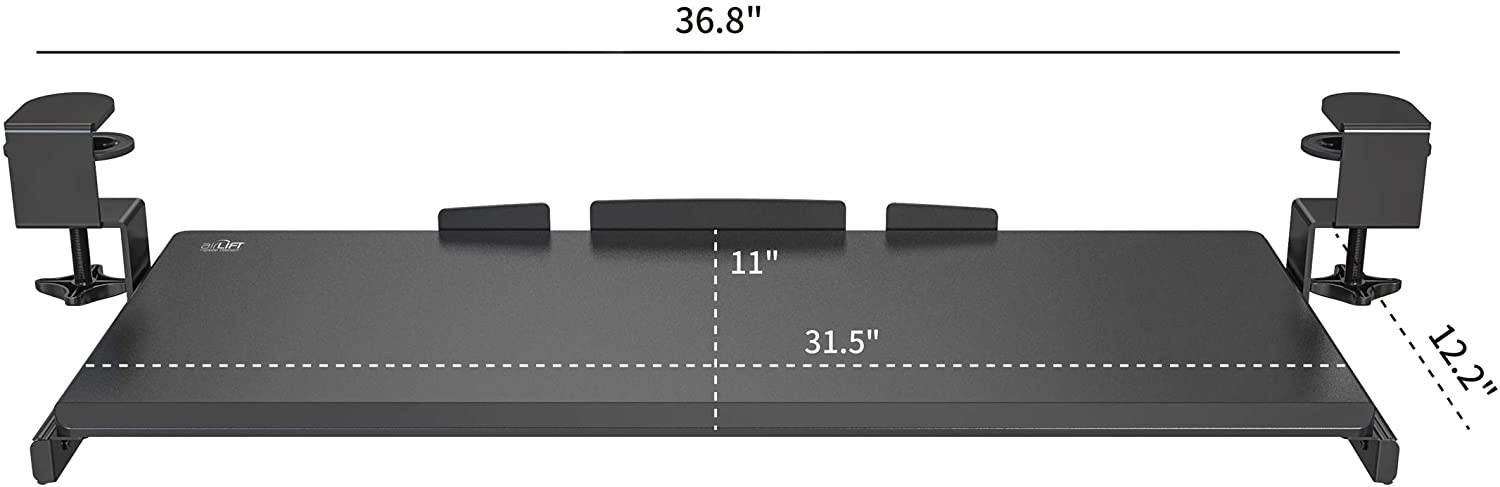 360 Clamp-On Under-The-Desk Sliding Keyboard Tray Extra-Wide Shelf Holder, 31.5", Black