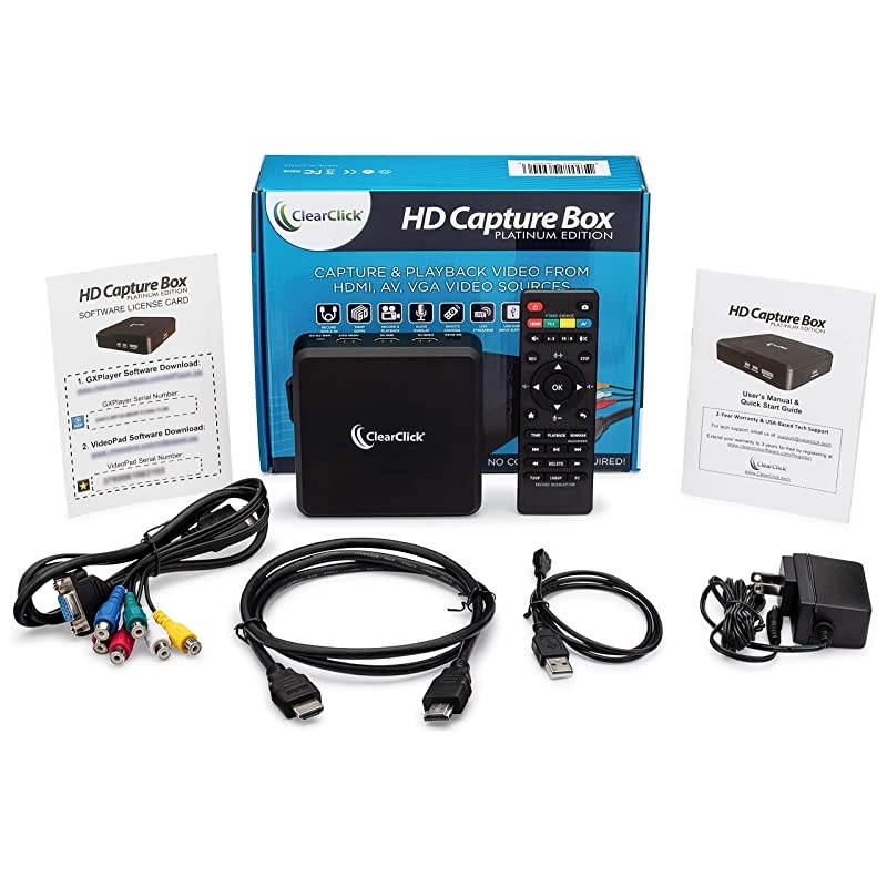 HD Capture Box Platinum - Capture and Stream Video from HDMI, RCA, AV, VGA, YpbPr, VHS, VCR, DVD, Camcorders, Hi8