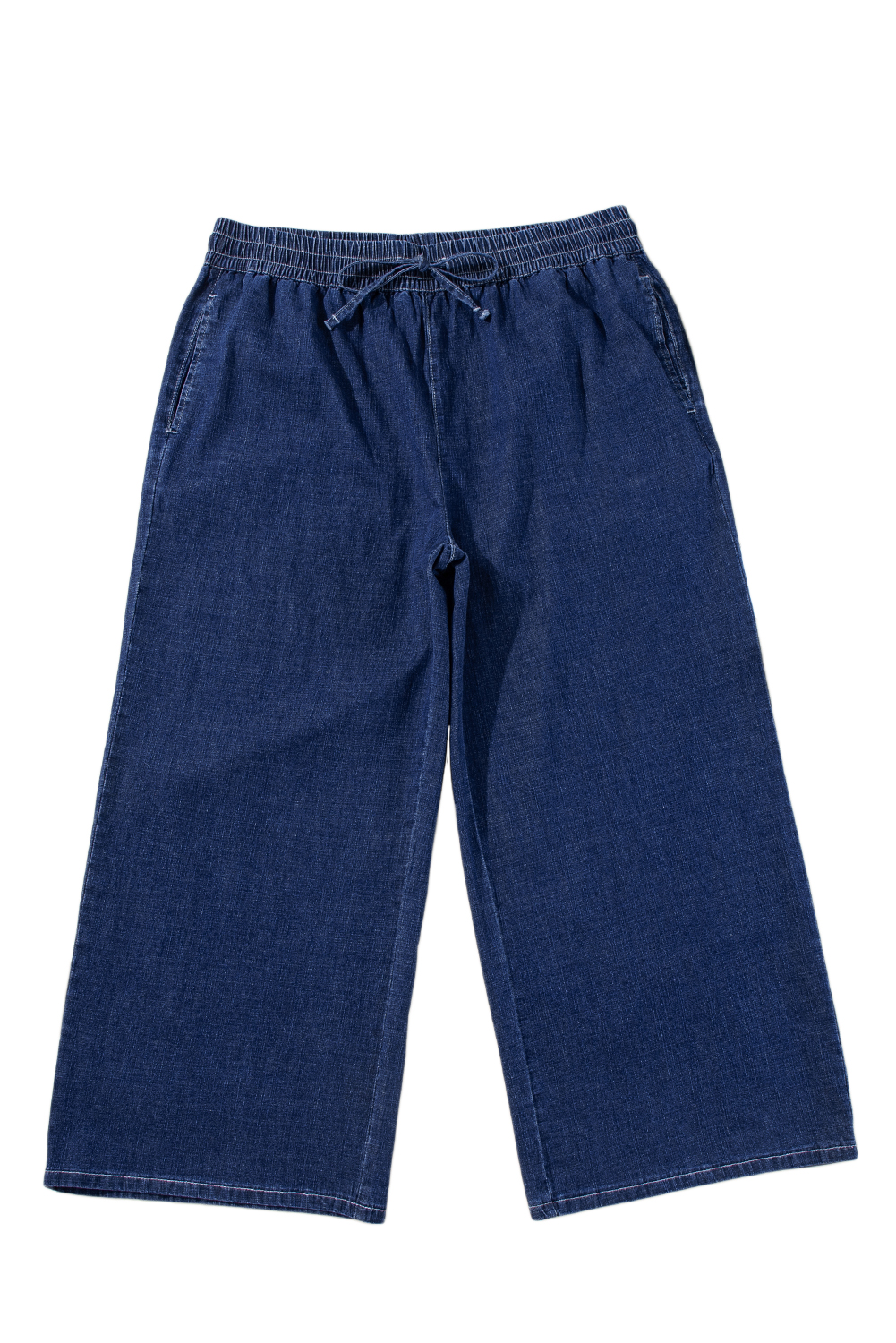 Dark Blue Plus Size Stitching Washed Flare Jeans