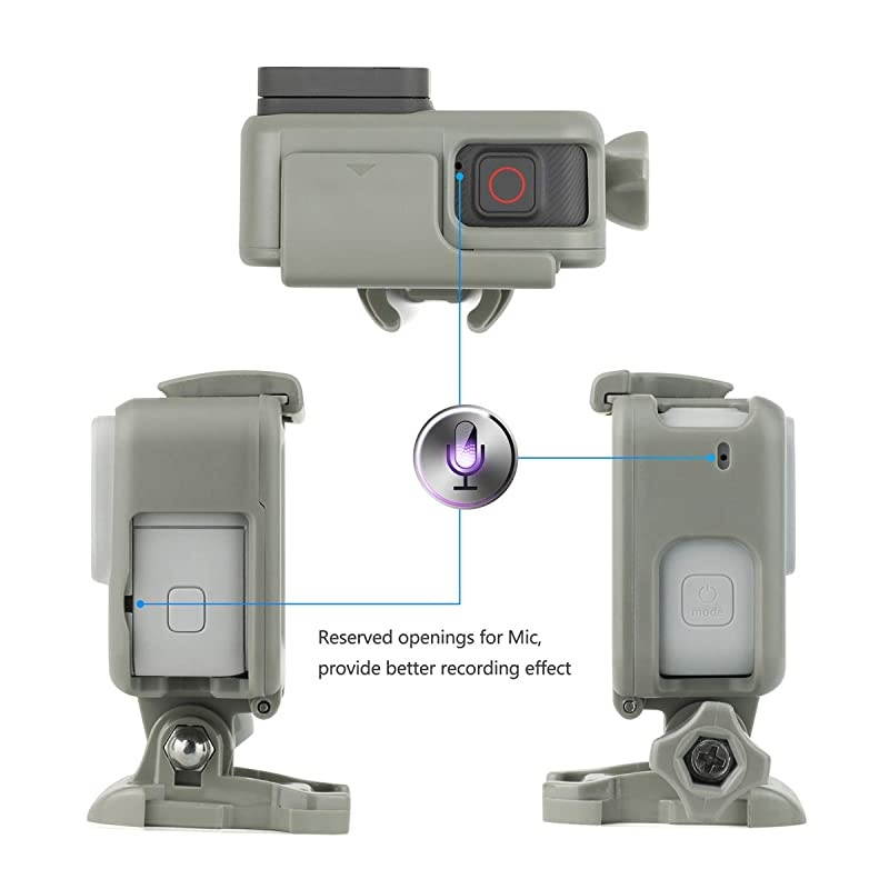 Frame Mount Housing Case for GoPro Hero 5 6 7 Black White Silver Hero 2018 Cameras Protective Housing with Buckle and Screw, All Slots Fully Accessible - Gray