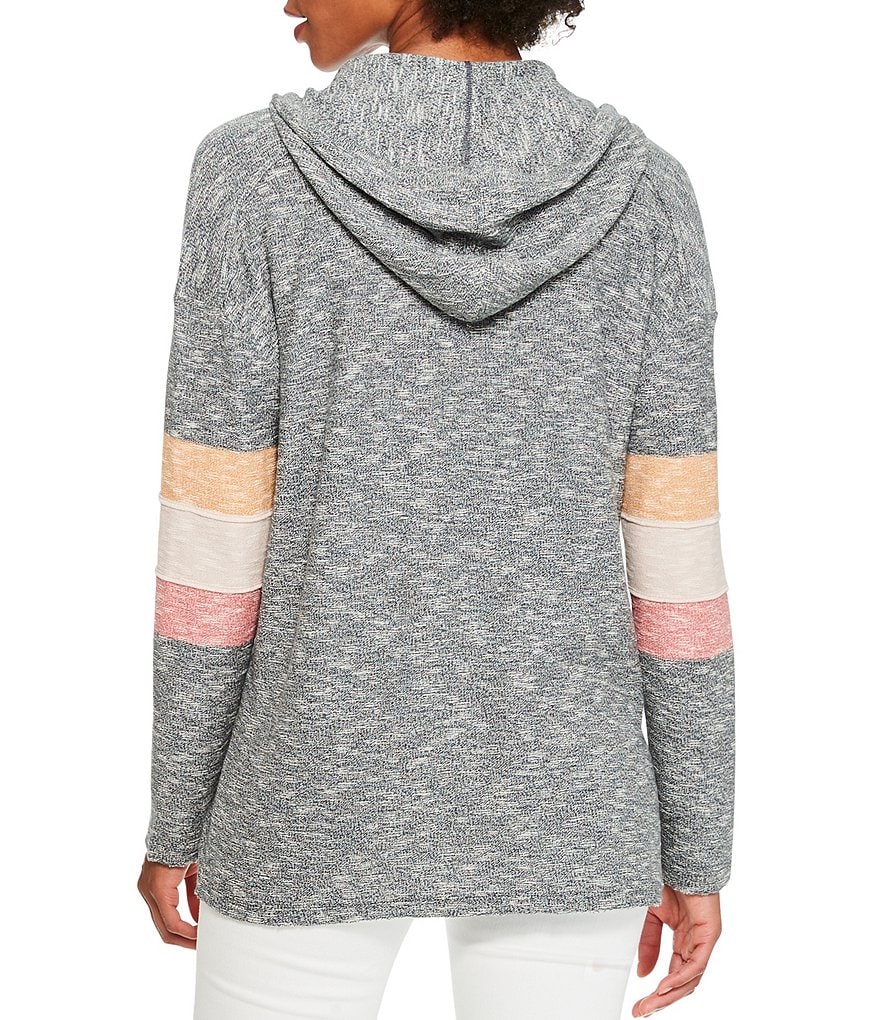 NIC + ZOE Weekend Escape Long Stripe Sleeve V-Neck Hoodie