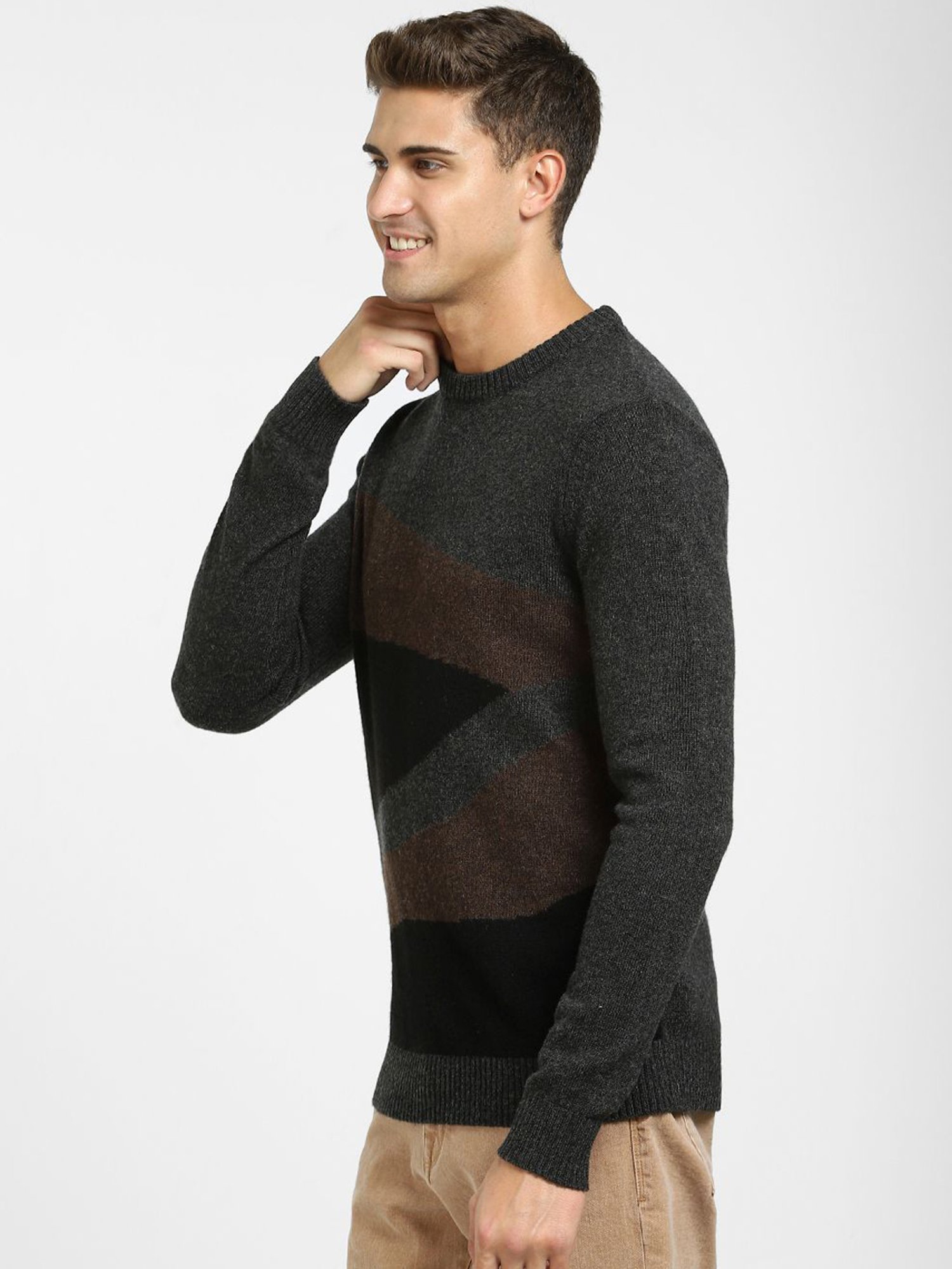 SELECTED HOMME Antracit Regular Fit Colour Block Sweater